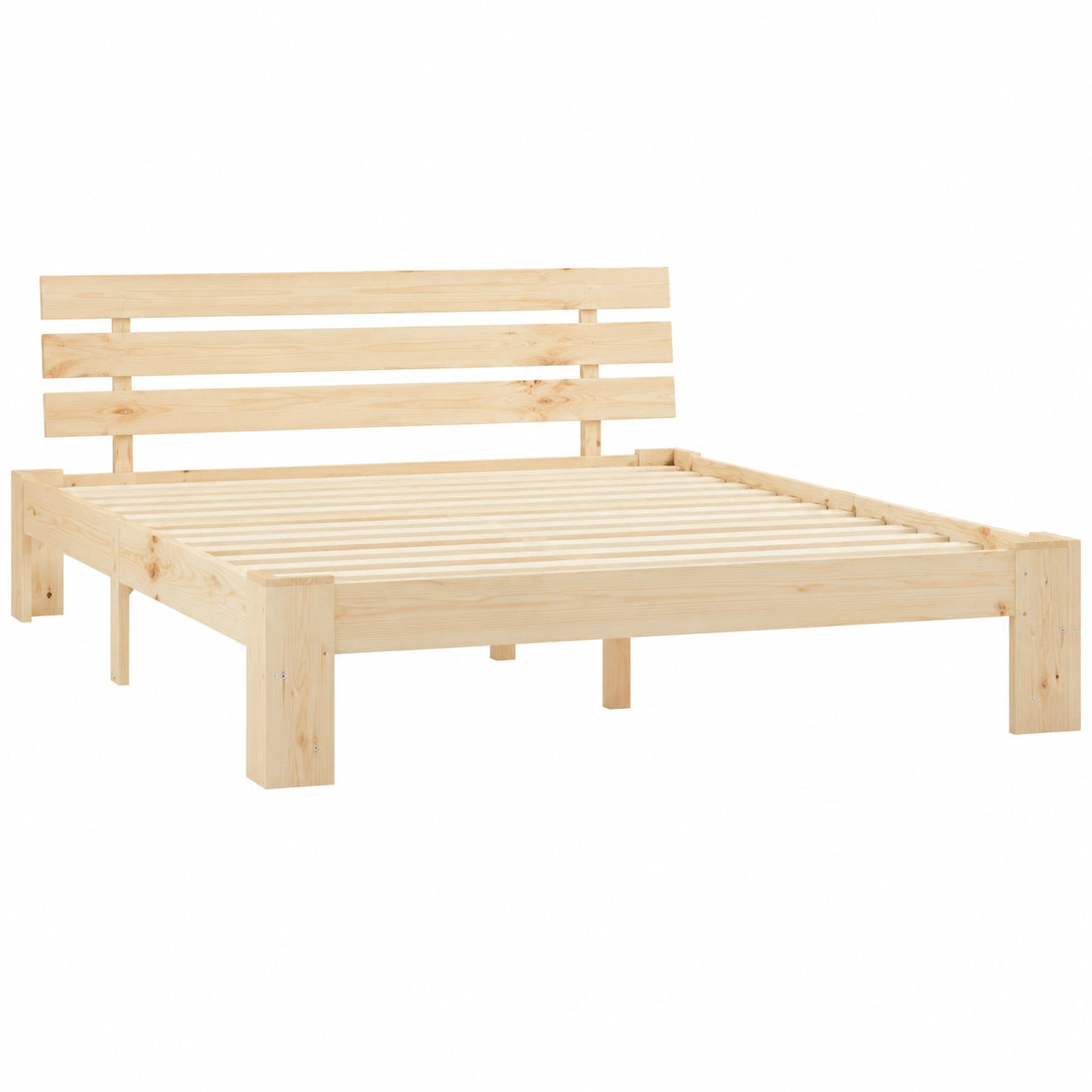 Letto Matrimoniale in Legno di Pino Massello con Testiera e Doghe 180x200 cm