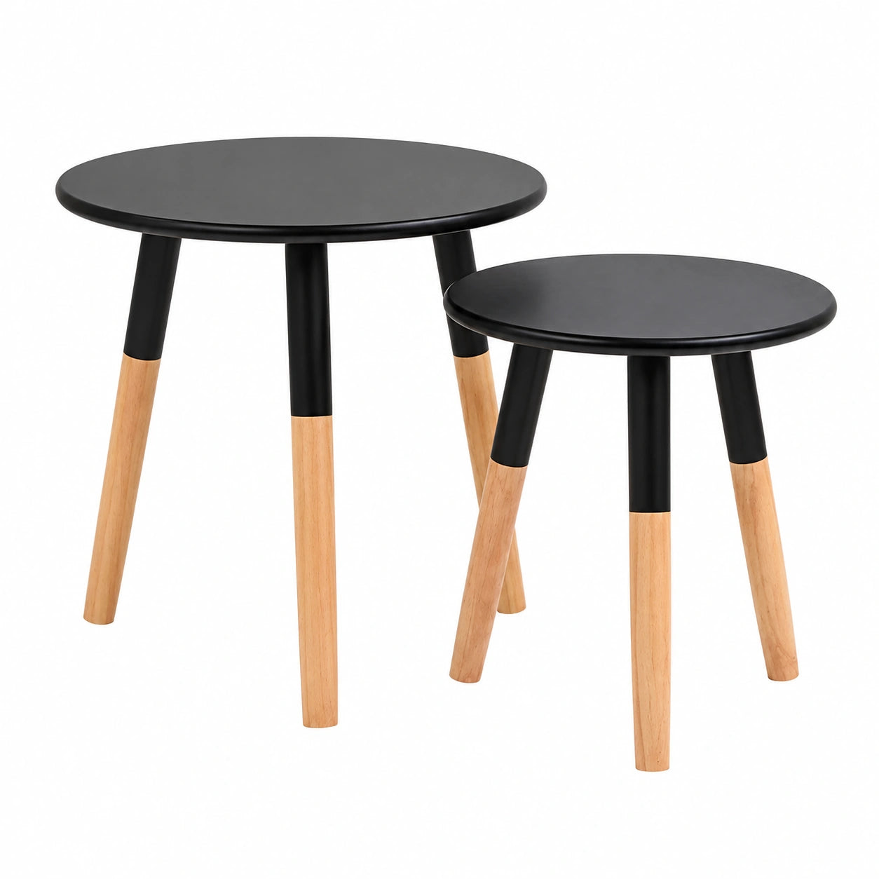 Set di 2 tavolini scandinavi in legno di pino e MDF, nero