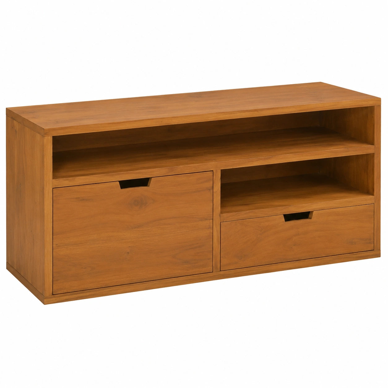 Mobile TV in teak massello 90x30x40 cm, stile scandinavo con 2 cassetti, artigianale rustico per soggiorno