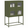Credenza Moderna in Laminato Verde Oliva con 4 Ante e Ripiani