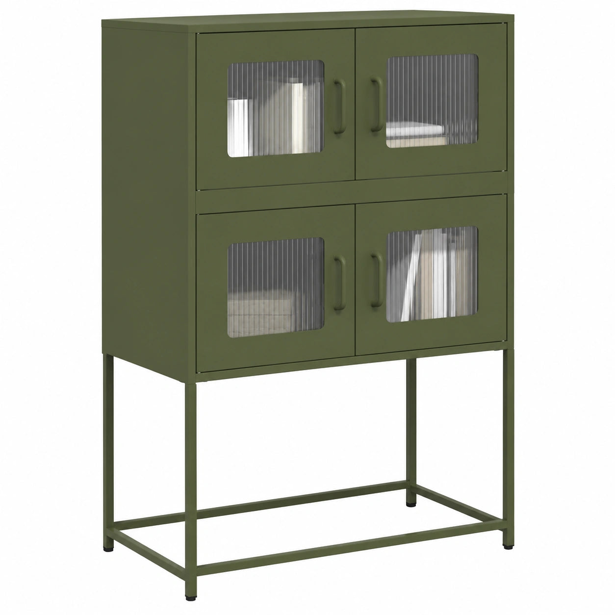 Credenza Moderna in Laminato Verde Oliva con 4 Ante e Ripiani