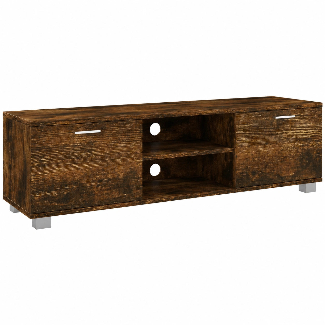 Mobile TV scandinavo in rovere affumicato, 140x40,5x35 cm con 4 scomparti