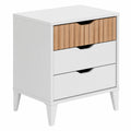 Comodino Moderno Scandinavo con 3 Cassetti, Bianco e Rovere, per Camera da Letto