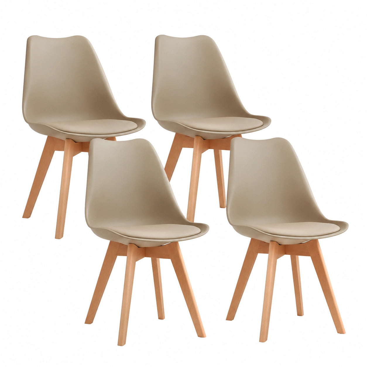 Set di 4 Sedie Nordiche con Gambe in Faggio e Cuscino Imbottito - Marrone