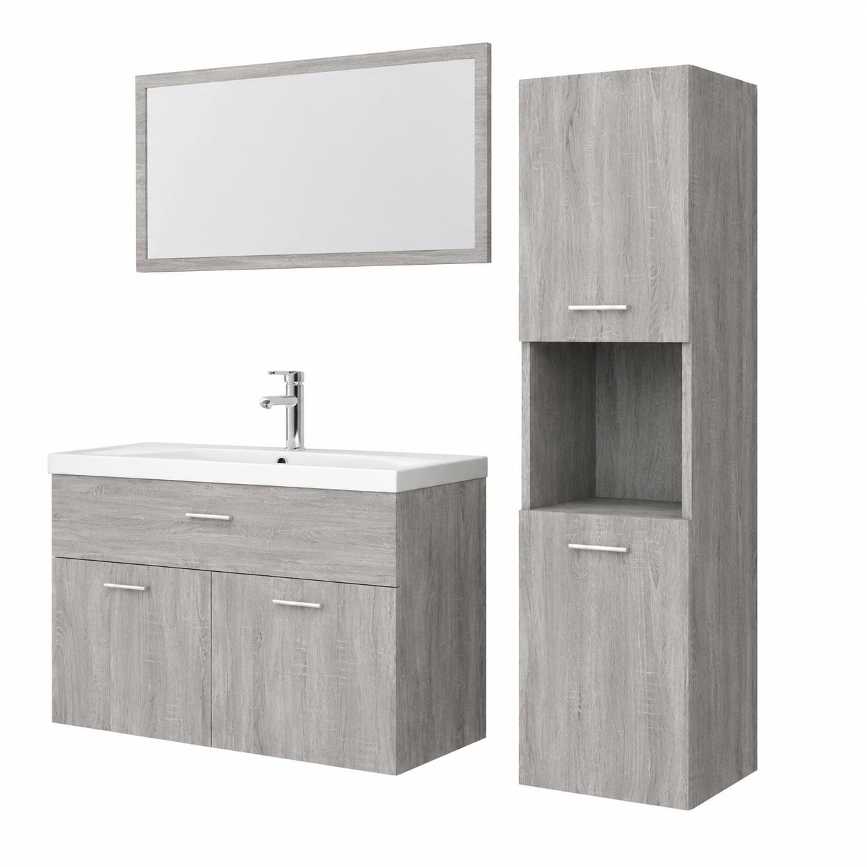 Armadio da Bagno in Compensato Sonoma Grigio 130 cm - Stile Nordico Moderno