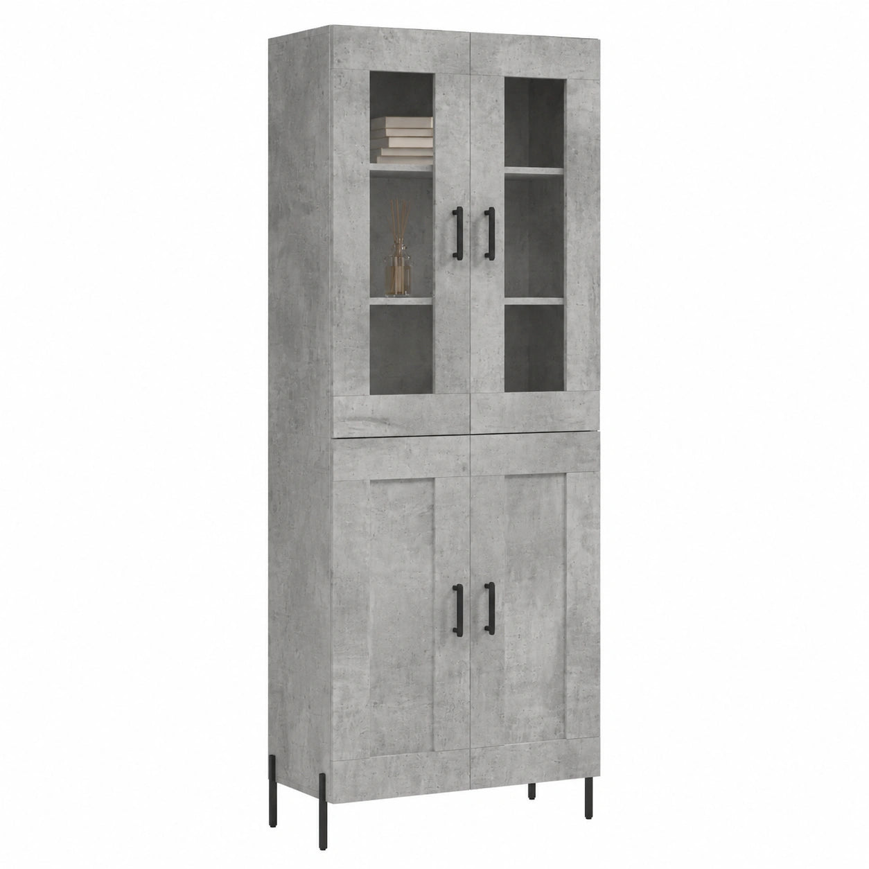 Mobile Moderno Grigio Cemento con Ripiani in Legno 69,5x34x180 cm per Soggiorno e Camera da Letto