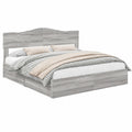 Letto Matrimoniale in Legno Massello Grigio Sonoma 180x200 cm con Testiera Imbottita e Contenitore Stile Nordico