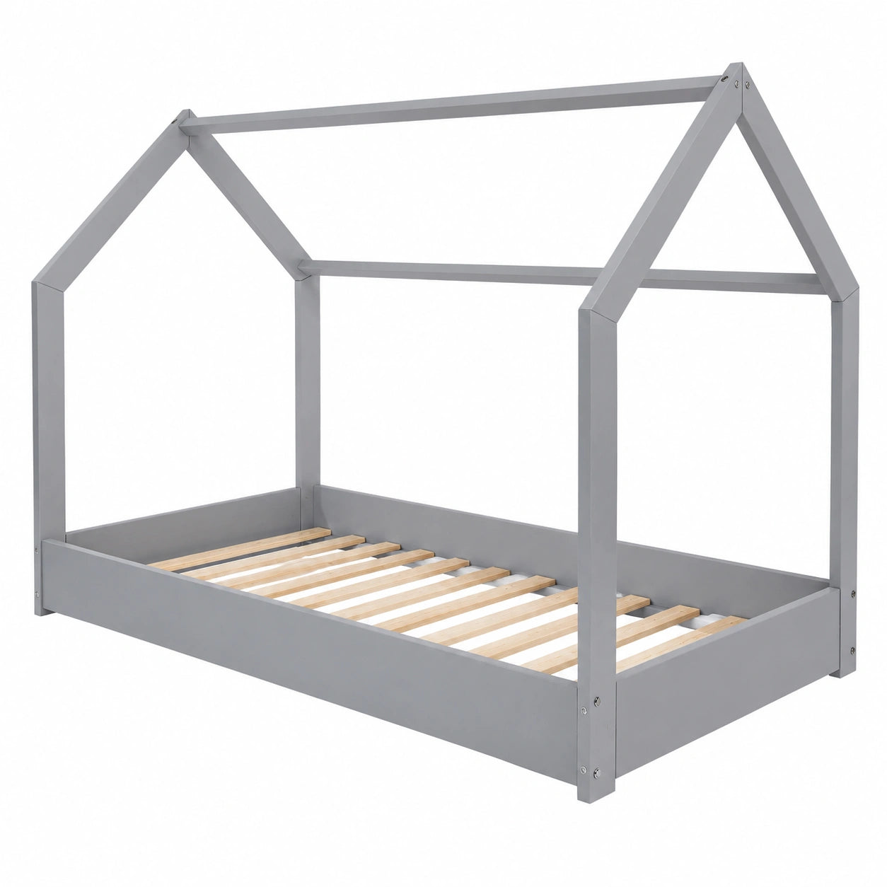 Letto per Bambini in Stile Scandinavo con Struttura in Legno, 160x80cm, Grigio
