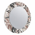 Specchio Rotondo 65 cm con Cornice in Legno Stampa Foglie, Design Moderno