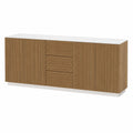 Buffet Moderno con 4 Ante e 3 Cassetti in Legno Bianco e Chiaro