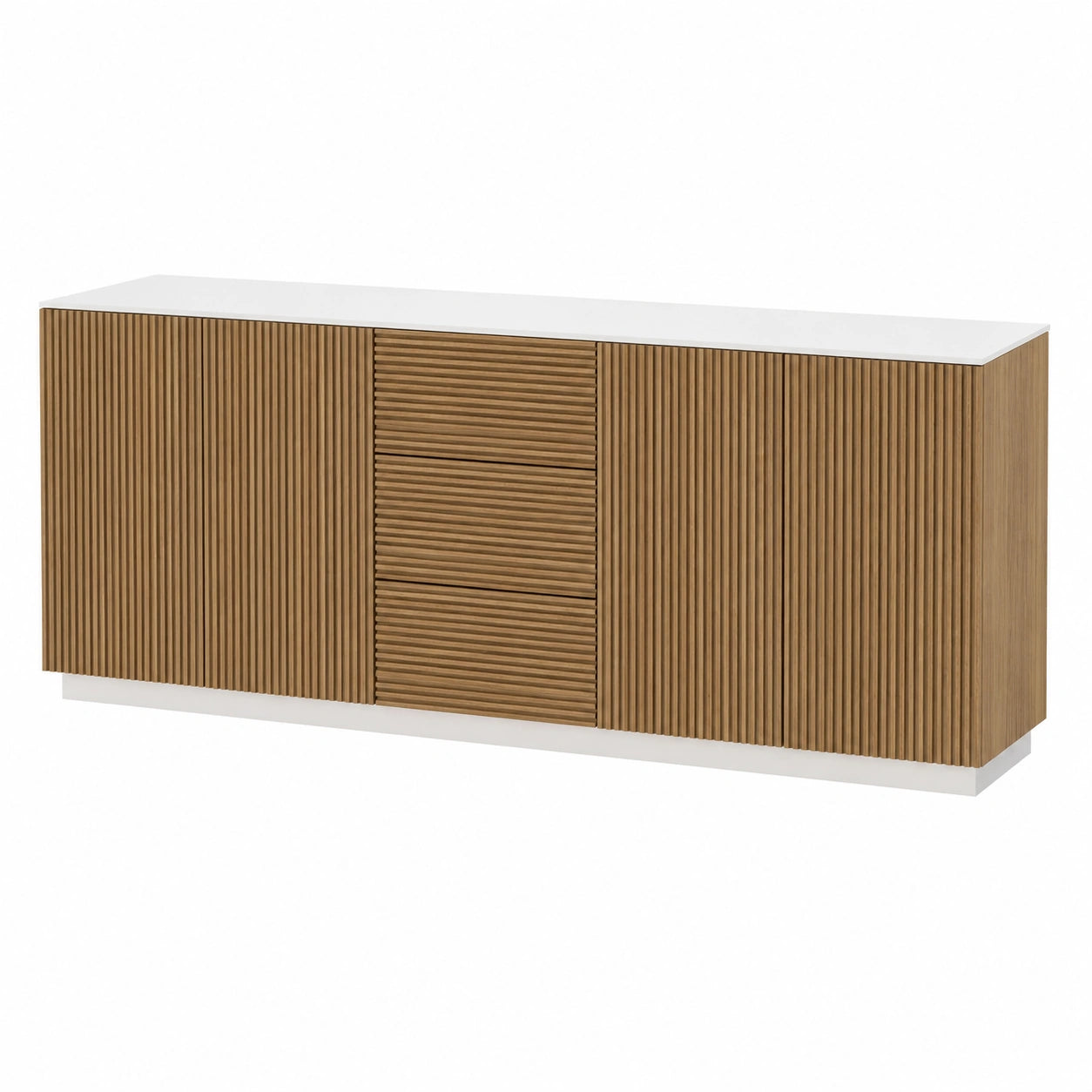 Buffet Moderno con 4 Ante e 3 Cassetti in Legno Bianco e Chiaro