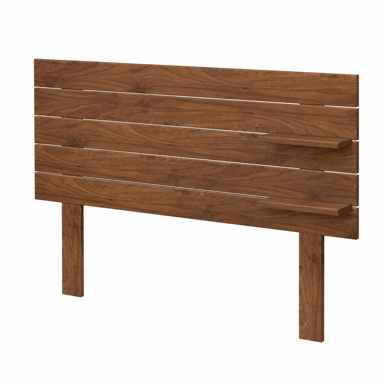 Letto Nordico in Legno Riciclato con Mensole e Gambe Stile Pallet, 160cm, Noce