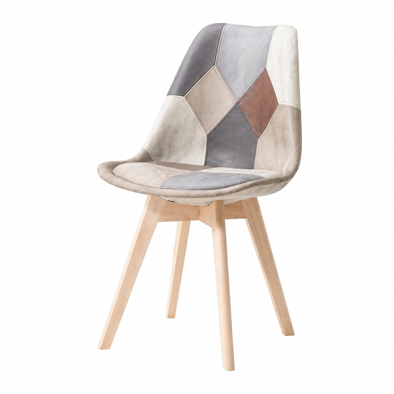 Set di 6 Sedie Scandinave con Cuscino in Tessuto Patchwork e Gambe in Legno di Faggio